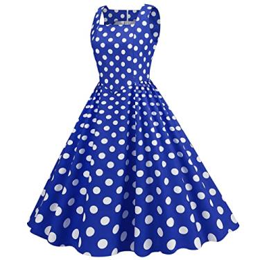 Imagem de UIFLQXX Vestido feminino casual sem mangas 1950 para dona de casa para festa à noite vestido de formatura vestidos femininos de verão midi vestidos casuais, Azul, GG