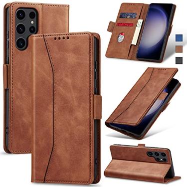 Imagem de Jasonyu Flip Carteira Capa para Samsung Galaxy S23 Ultra,Capinha Folio Magnética de Couro com Suporte para Cartão,Suporte para Chute - Protetora Durável de TPU à Prova de Choque para Telefone,Marrom