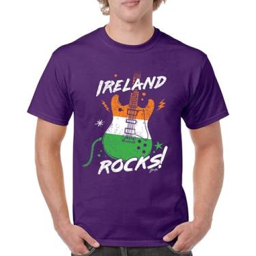 Imagem de Camiseta masculina Ireland Rocks Guitar Flag St Patrick's Day Shamrock Groove Vibe Pub Celtic Rock and Roll Clove, Roxa, 5G
