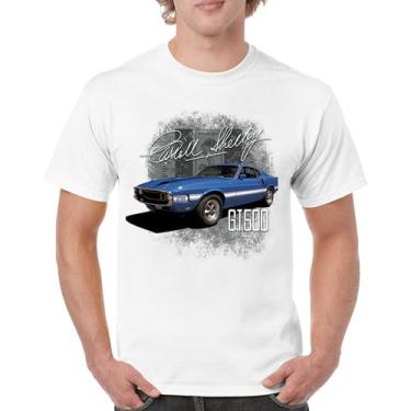 Imagem de Camiseta masculina Cobra Shelby azul vintage GT500 American Racing Mustang Muscle Car Performance Powered by Ford, Branco, M