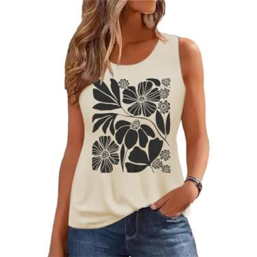Imagem de Camiseta regata feminina de verão, sem mangas, estampa de flores vintage, boêmio, cottagecore flores silvestres, G-bege - 2, M