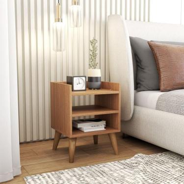 Imagem de Mesa De Cabeceira Retrô Pés Palito De Madeira Mesinha Lateral Freijó