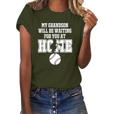 Imagem de PKDong My Grandson Will BE Waiting for You at Home Camisetas de beisebol femininas camisetas estampadas casuais gola redonda, Verde grama, XXG