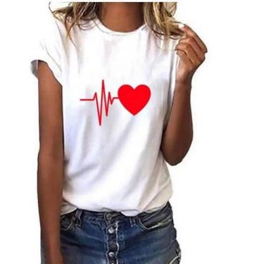 Imagem de Camisetas femininas verão amor estampas clássicas manga curta férias solto blusa casual verão unissex, Branco01, 3G