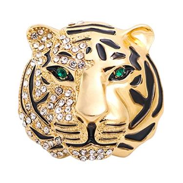 Imagem de Broche de lapela de coroa de animal vintage dourado para homens e mulheres exclusivo strass leão tigre lobo chapéu broches grosso colarinho personalizado broche acessórios para terno, Large, Metal