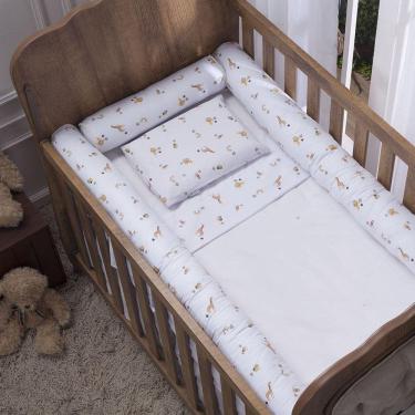 Imagem de Kit Para Berço Jogo De Lençol Com Rolinhos 100% Algodão 7 Peças Boho Safari