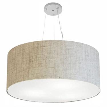 Imagem de Lustre Pendente Cilíndrico Cúpula Tecido 70x30 cm, Vivare Iluminação, Pendente4135 RST, Rustico Bege, Grande