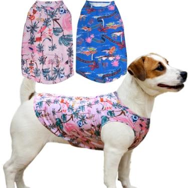 Imagem de Uadonile Camisetas havaianas para cães, camisas de malha UV de verão, camisas refrescantes para cães, camiseta de sol de secagem rápida para raças de cães pequenos, médios e grandes, roupas para meninas e meninos, 2 unidades.