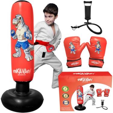 Imagem de Saco de pancadas para crianças - 1,8 m de altura e estável - Kit combo de saco de pancada inflável Ninja com luvas de boxe infantis, um kit de bomba e reparo. Saco de boxe para retorno imediato.