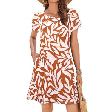 Imagem de Sherosa Vestidos de verão para mulheres 2024 vestido floral de praia manga curta bolsos casual camiseta vestido, Estampa boho marrom, GG