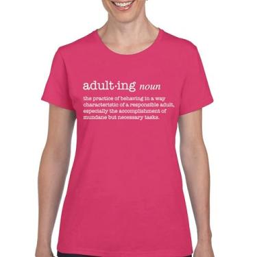 Imagem de Camiseta Adulting Definition Funny Adult Life is Hard Humor Parenting Responsibility 18th Birthday Gen X Women's Tee, Rosa choque, M