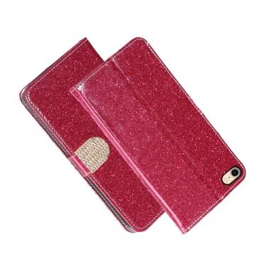 Imagem de shingtomua Capa para iPhone SE 3/2 (edição 2022/2020), iPhone 7/8 com glitter, suporte para cartão, capa dobrável magnética de couro macio para iPhone 7/8 de 4,7 polegadas (vermelha)