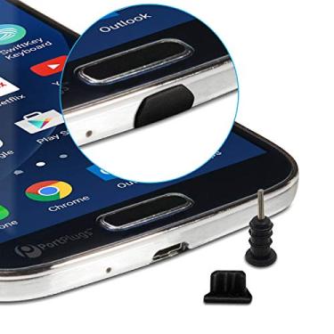 Imagem de PortPlugs Plugues antipoeira (5 pares) para micro USB Android e conector de fone de ouvido de 3,5 mm – proteção contra respingos, sujeira e fiapos, conjunto de plugues de poeira com removedor de cartão SIM (preto)