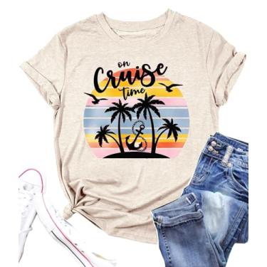 Imagem de Camisetas femininas On Cruise Time com estampa de palmeiras e praia, verão, festa na praia, férias, camiseta de manga curta, Damasco, M