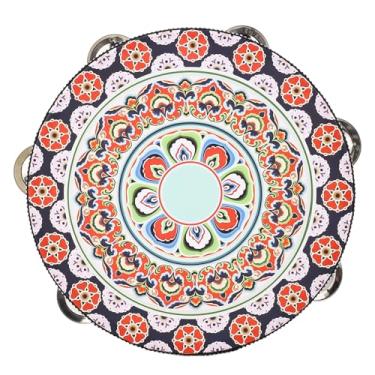 Imagem de Tambor de Percussão Portátil, Pandeiro de Percussão de Ritmo Com Jingles de Metal 8 Tamanhos para Presentes de Música de Dança (Flor vermelha)