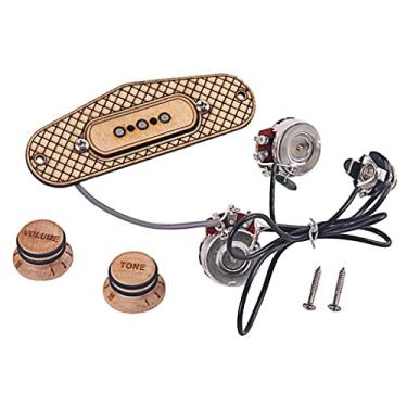 Imagem de Kit de fiação de captador de 3 cordas para guitarra Piezo Maple Wood Surround - Sem necessidade de solda - Amplifica as melodias artesanais com transdutor sensível - para guitarra de caixa de charuto