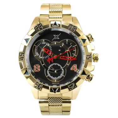 Imagem de Relogio masculino banhado aço inoxidavel + caixa premium mostrador preto analogico social