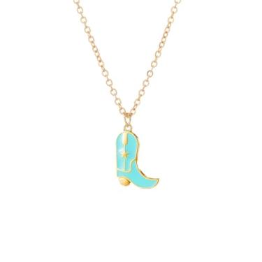 Imagem de Dreuyet Colar feminino com bota de caubói em ouro 14 K, colar country de vaqueira ocidental, discoteca, cowgirl, faroeste, chapéu de caubói, pingente de joia estilo, Zinco, Sem Pedra Preciosa