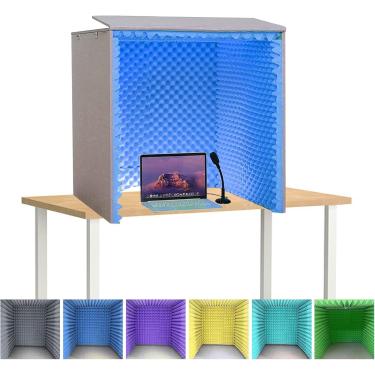Imagem de Cabine vocal portátil, capa à prova de som de mesa, cabine de isolamento, estúdio de gravação de som próprio, escudo de absorção de isolamento, microfone de estúdio para laptop e equipamento