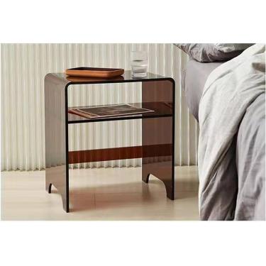 Imagem de Mesa de cabeceira acrílica cinza, minimalismo moderno e suporte noturno luxuoso com polias para quarto com 1 gaveta, armário de cabeceira nórdico Armário de cabeceira simples, cor café sem g