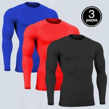 Imagem de Kit 3 Blusa Térmica Serra e Mar Segunda Pele Proteção UV Manga Longa Compressão Masculi...