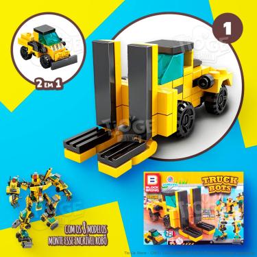 Imagem de Blocos de Montar e Desmontar (Nº 1) Caminhão Empilhadeira 2 em 1 Robô Transformers Truck Bots Block Brinq 49 Peças