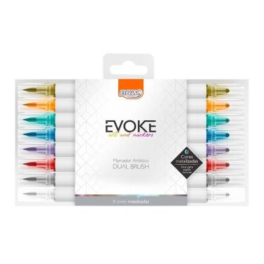 Imagem de Marcador Artístico Evoke Dual Brush Pen 8 Cores Metalizadas - BRW