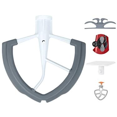 Imagem de Batedeira Flex Edge para batedeira KitchenAid 5,5 – 6 QT com organizador de cabos e suporte de fixação, batedor plano com bordas de silicone flexíveis, acessórios para misturadores de cozinha