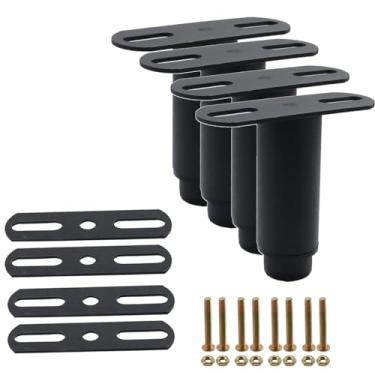 Imagem de Bitray Pernas de suporte de cama 3,15"/8 cm-4,7"/12 cm altura ajustável estrutura de cama de ferro pernas de suporte quadrado preto redondo moldura de cama pernas de substituição para moldura de cama,