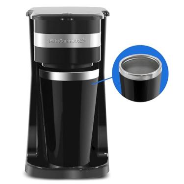 Imagem de Elite Gourmet EHC111A Cafeteira Compacta Pessoal de Uma Porção Inclui Caneca Térmica Interior de Aço Inoxidável de 400 ml, Compatível com Grãos de Café, Filtro Reutilizável
