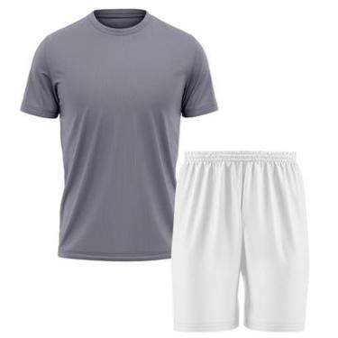 Imagem de Kit Calção Short Futebol Basquete Branco + Camiseta Manga Curta Masculina-Masculino