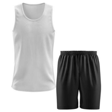 Imagem de Kit Calção Short Futebol Basquete Preto + Regata Masculina Lisa Básica Dry-Masculino