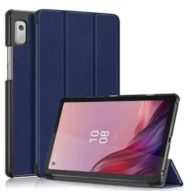 Imagem de Capa magnética de couro para tablet Lenovo Tab M9 2023 TB310FU TB310XC 9 polegadas PU suporte triplo coque + filme + caneta (azul escuro, Tab M9 2023 9 cm)