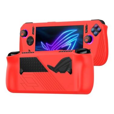 Imagem de Capa protetora de silicone para ASUS Rog Ally X 2024, capa de silicone antiderrapante à prova de choque para console de jogos ASUS Rog Ally X com alças antiderrapantes para polegar (vermelha)