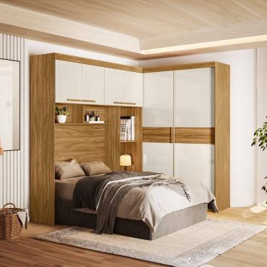 Imagem de Jogo de Quarto Modulado Casal de Canto 06 Portas 05 Gavetas 04 Nichos Florença Branco Moval