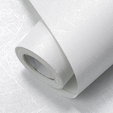 Imagem de Biyoee Papel de parede de seda branca em relevo, papel de parede descascado e colado, um conjunto de 45 x 762 cm, papel de contato removível, texturizado, autoadesivo, removível, rolo de vinil à prova