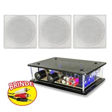 Imagem de Kit Som Ambiente Amplificador Pc + Caixa Acustica Para Gesso - ORION