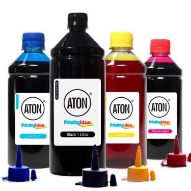 Imagem de Kit 4 Tintas Bulk Ink L396 Black 1 Litro Coloridas 500ml Aton