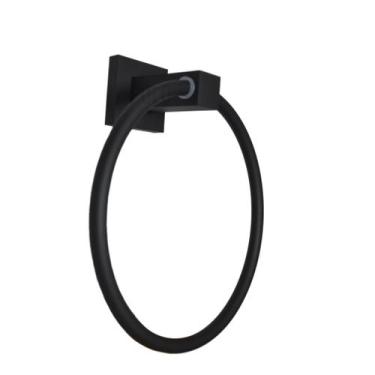 Imagem de Porta Toalha Rosto E Mãos Preto Fosco Argola Banheiro Metal - POLO
