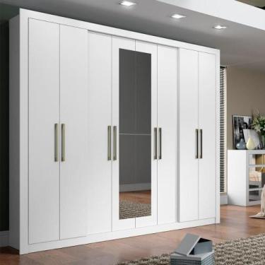 Imagem de Roupeiro Héster c/ Espelho 2,43m 8 Portas MDP Carraro Branco - Carraro