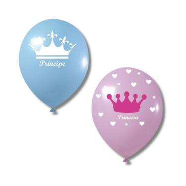 Imagem de Kit C/ 40 Un Chá Revelação Balões Bexiga Príncipe E Princesa - TAMAROZ