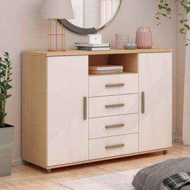 Imagem de Cômoda Berlim 2 Portas 4 Gavetas Freijo/White Laca - Genialflex, Bege,