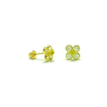 Imagem de Brinco de ouro 18k flor com zircônia - Elegancy Joias, Amarelo