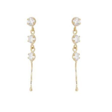 Imagem de Brinco De Ouro 18k Três Pedras - Elegancy Joias