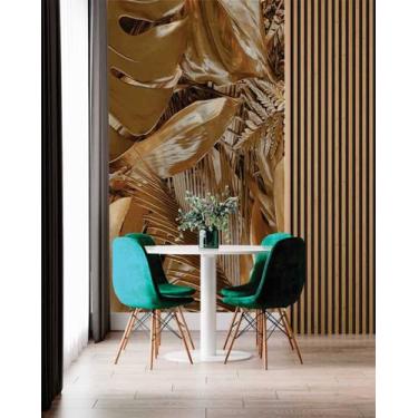 Imagem de Papel de Parede 3D Painel 2M Folhas Floresta Dourada Vinil Folhagem Au