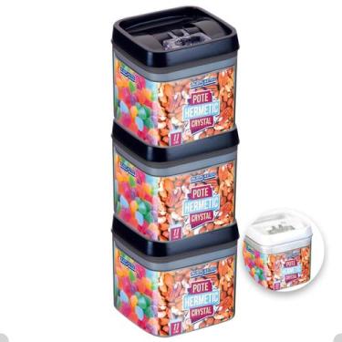 Imagem de 3 Potes Hermético Acrílico Quadrado Pequeno Com Trava 1100ml - Injepla