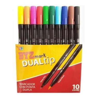 Imagem de Kit 10 Cores Marcadores Ponta Dupla Yes Dualtip Bismark Trabalhos Artí