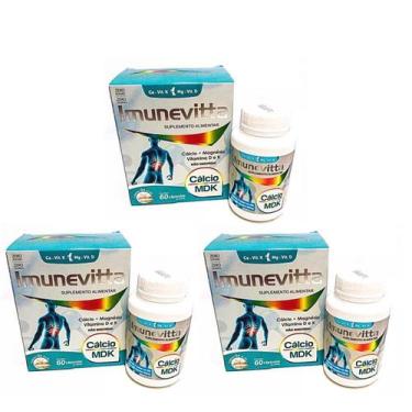 Imagem de Kit 3 Cálcio Mdk Magnésio Vitamina D K 60 Caps Imunevitta