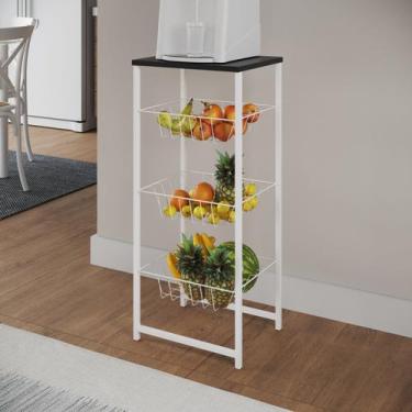 Imagem de Fruteira Montada Fixa Aço Branco Cesto Branco Tampo Preto - Veneza - I
