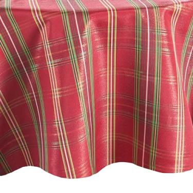 Imagem de Elrene Home Fashions Toalha de mesa de tecido xadrez cintilante, 178 cm redonda, vermelha